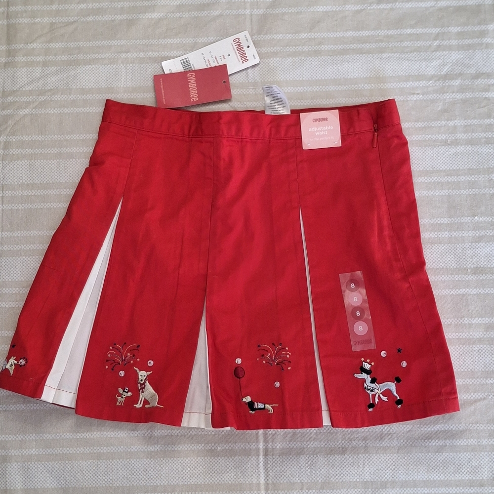 NWT Gymboree 2005 HOMETOWN PARADE July 4 Dog Red White Pleated Skirt Shorts Sz 8